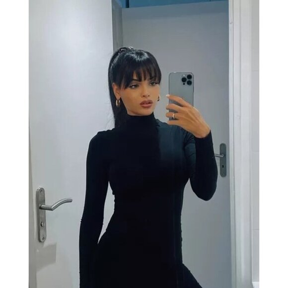 Lovers and Friends Tati Turtleneck Dress in Black Small New Womens Mini Mock - Picture 8 of 9